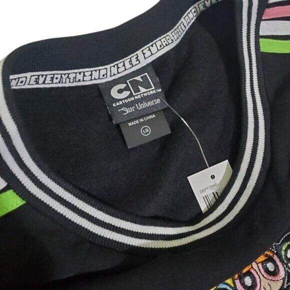 The Powerpuff Girls womens rainbow sweatshirt crewneck Long Sleeve Black Sz LG - Picture 7 of 15